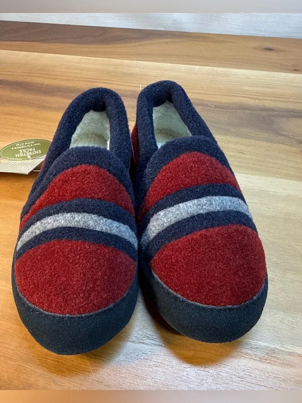 NWT Acorn Slippers Kids 11-12 Slip On Loafer Flats Blue & Burgundy  Stripes